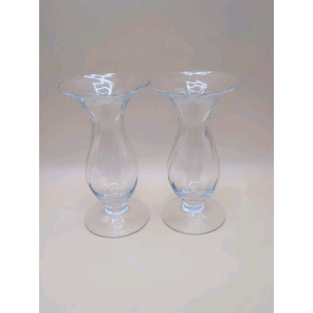 Lot of 2 Clear Crystal Glass Bud Vases 5.5” Flared Top Small Flower Vases